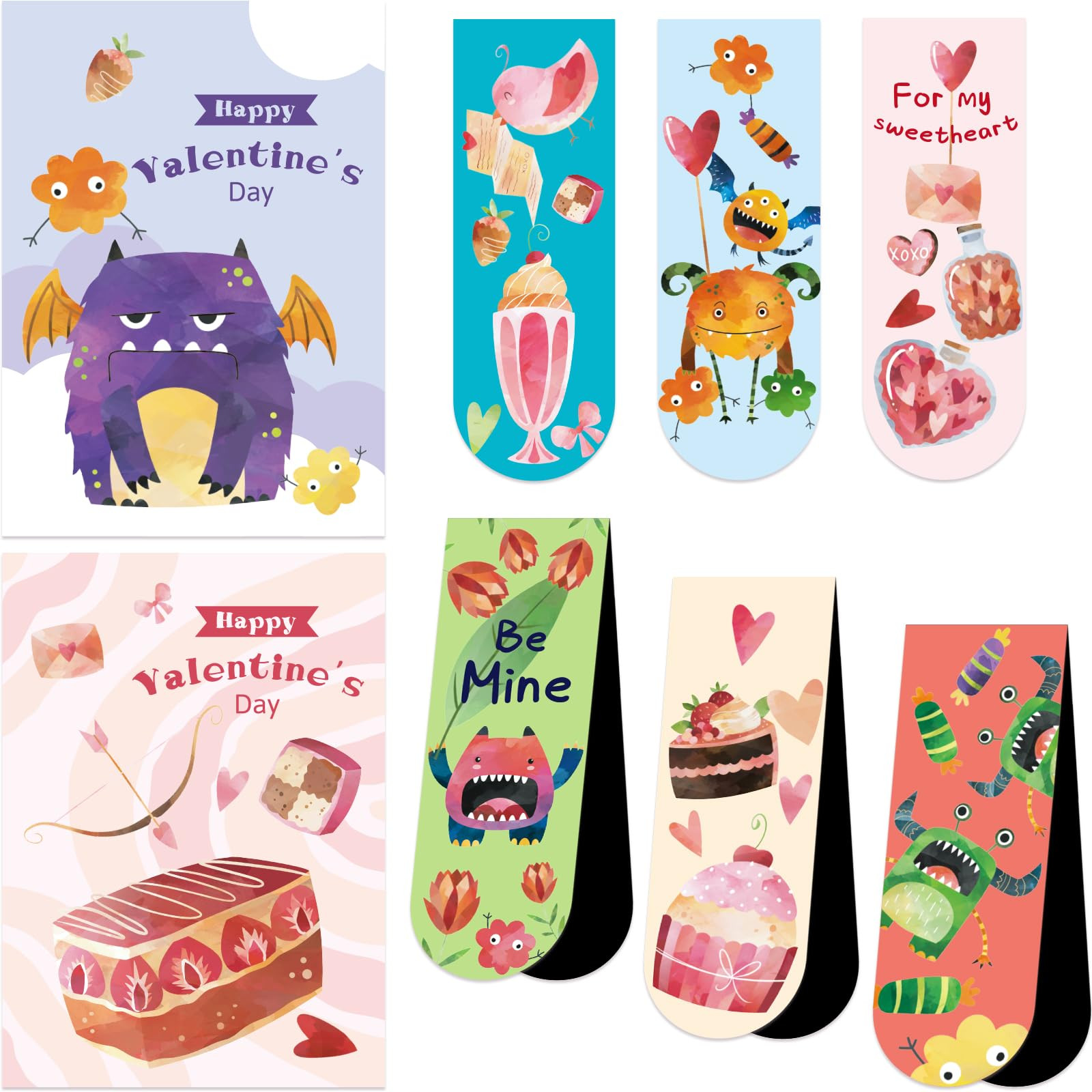 36 Pack Valentine's Day Magnetic Bookmarks for Kids with Cards Valentine Monster Dessert Bookmark... | Amazon (US)