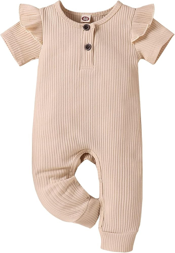 Amazon.com: Baby Boy Girls Ribbed Romper One Piece Jumpsuit Short Sleeve Onesies 6-12 Months Summ... | Amazon (US)