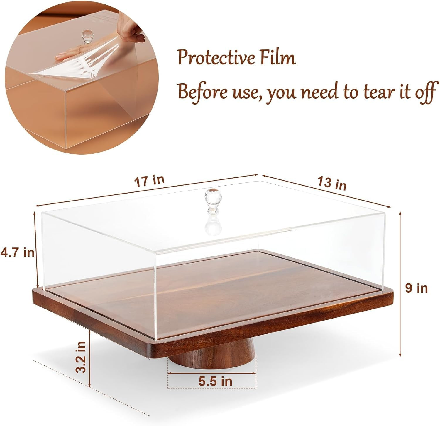 HouseJoy Acacia Wood Cake Stand with Lid-Extra Large 17" Rectangular Cake Holder,2-in-1 Dessert Table Display Set & Charcuterie Board,Acrylic Cake Dome Cover for Cheese/Veggie/Desert /Chips & Dip | Amazon (US)