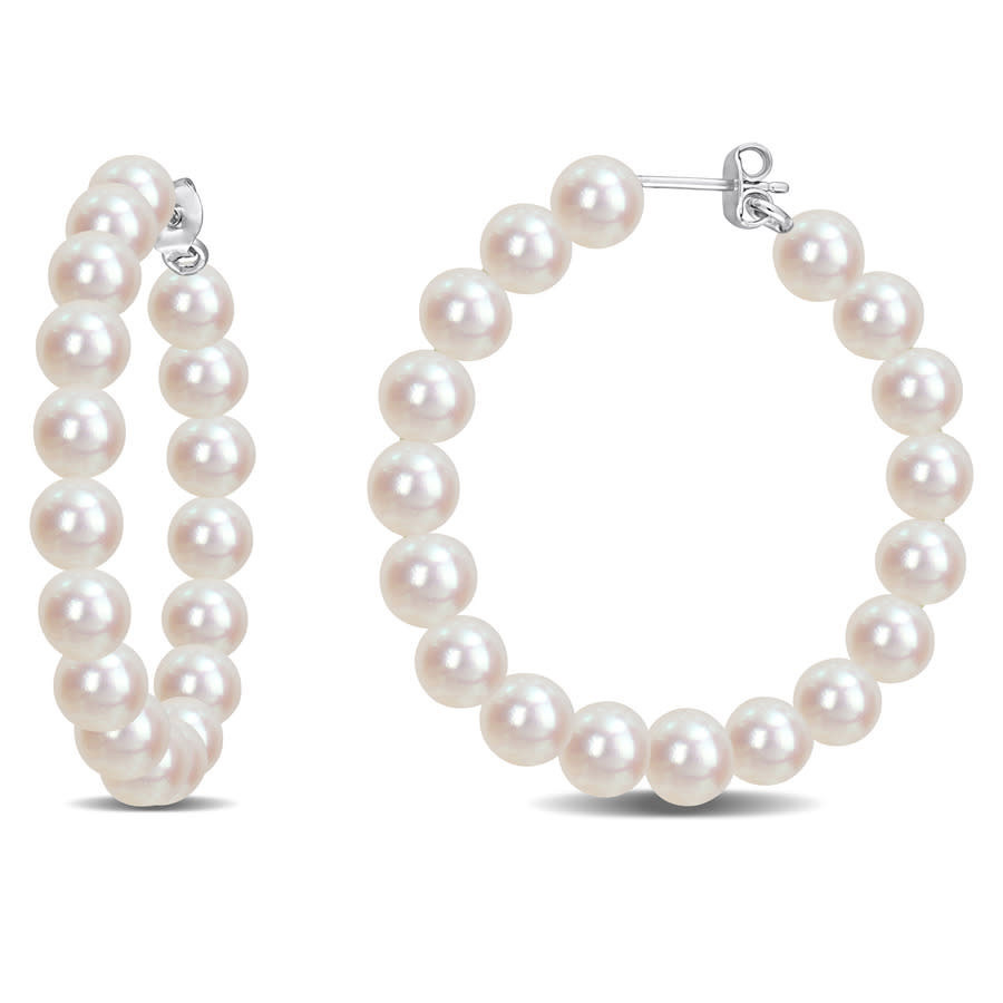 AMOUR 6-6.5mm Freshwater Cultured Pearl Hoop Earrings In Sterling Silver | Jomashop.com & JomaDeals.com