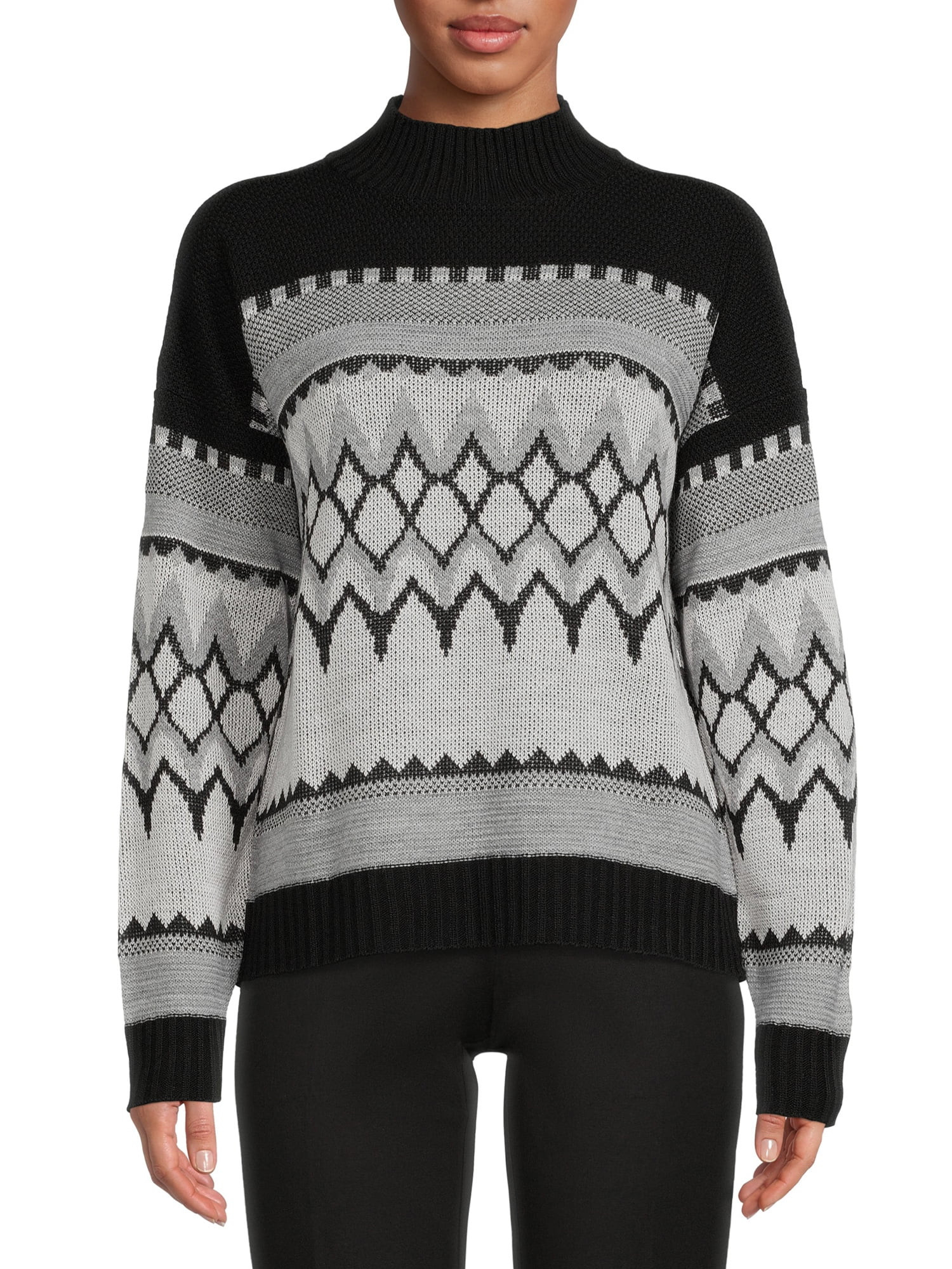 Time and Tru Women's Geo Mock Neck Sweater | Walmart (US)