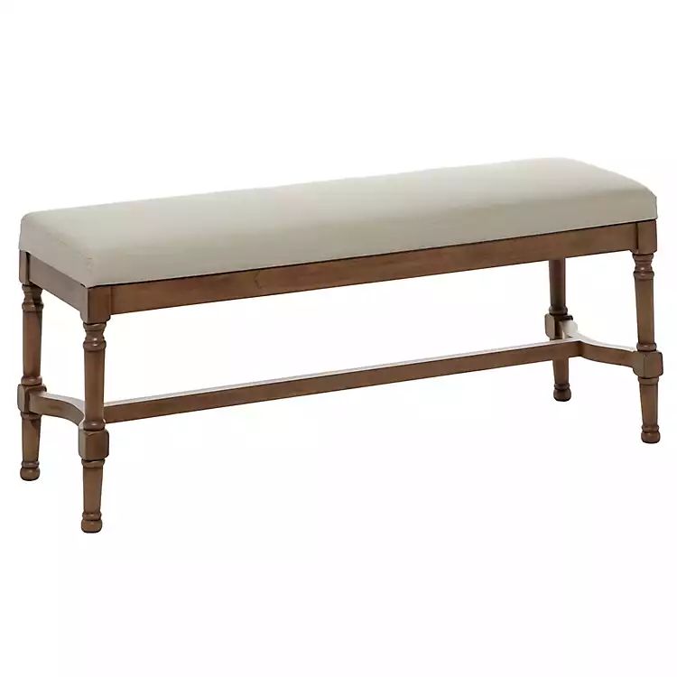 New! Brown Wood Upholstered Burlap Seat Bench | Kirkland's Home