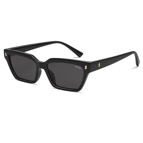 SOJOS Trendy Polarized Sunglasses Womens Men Retro Vintage 90s Cute Cat Eye Narrow Sun Glasses SJ2381 Black Frame Grey Lens | Amazon (US)