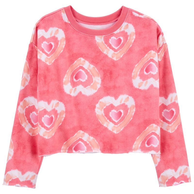 Kid Boxy Fit Heart Print Cloud Dye Cozy Fleece Crew | Carter's