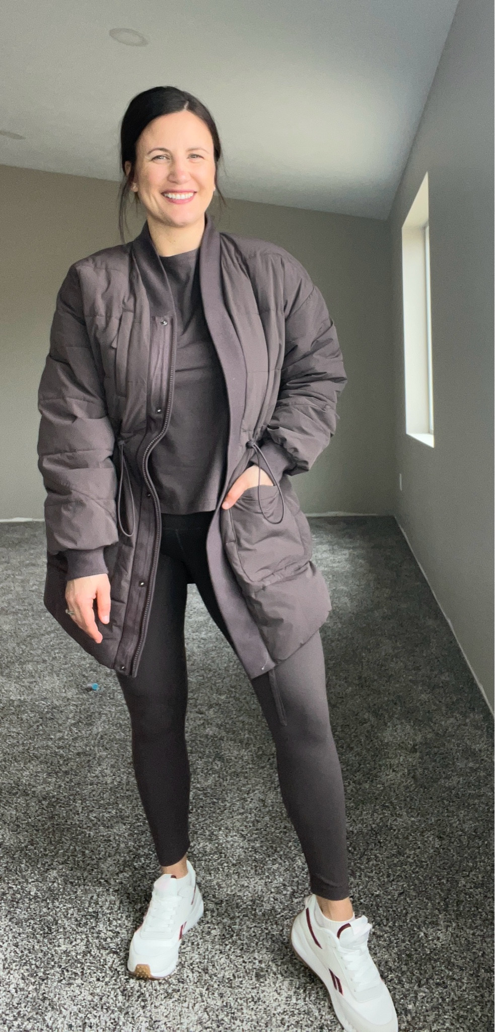 Rose brown! Small in leggings they are super soft! 
Xsmall in the top 
Jacket is big so size down! 

#LTKPetite #LTKSaleAlert #LTKActive