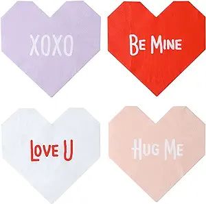 Heart Shaped Napkins - 60 PK - Heart Napkins for Valentine's Day Decorations Valentine Cocktail N... | Amazon (US)
