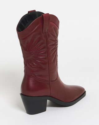 Maeve Leather Embroidered Western Calf Boots Ex Wide Fit Standard Calf | Simply Be (UK)