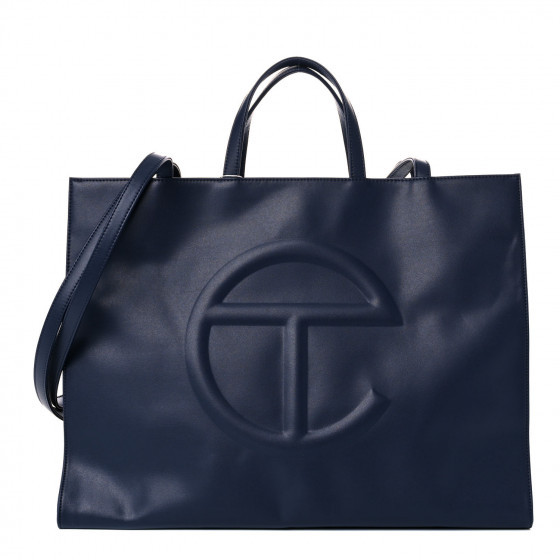 TELFAR Vegan Leather Large Shopping Bag Navy | Fashionphile