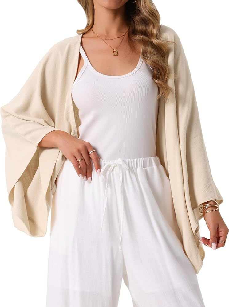 Seta T Women's Linen Cardigan Spring Summer 3/4 Sleeve Open Front Loose Cover Ups Lightweight Shr... | Amazon (US)