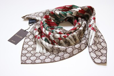 New Unisex Gucci Scarf GG Logo Club Brown Beige WEB Green Red Silk Wrap | eBay US