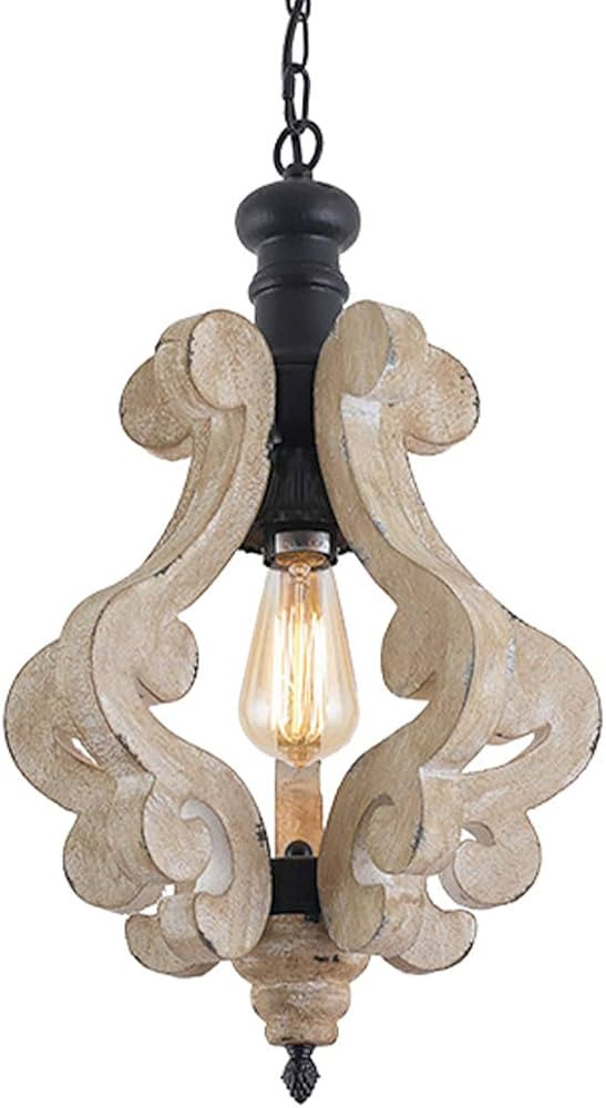PUUPA Kitchen Light Fixtures,Farmhouse Pendant Light Single Adjustable Rustic Wooden Hanging Isla... | Amazon (US)