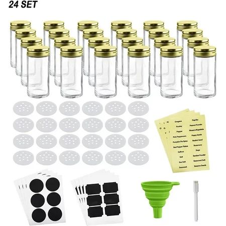 French Round Glass Spice Jars - Set of 24 with Shaker Lids and Chalkboard Sticker Labels, Small 4oz  | Walmart (US)