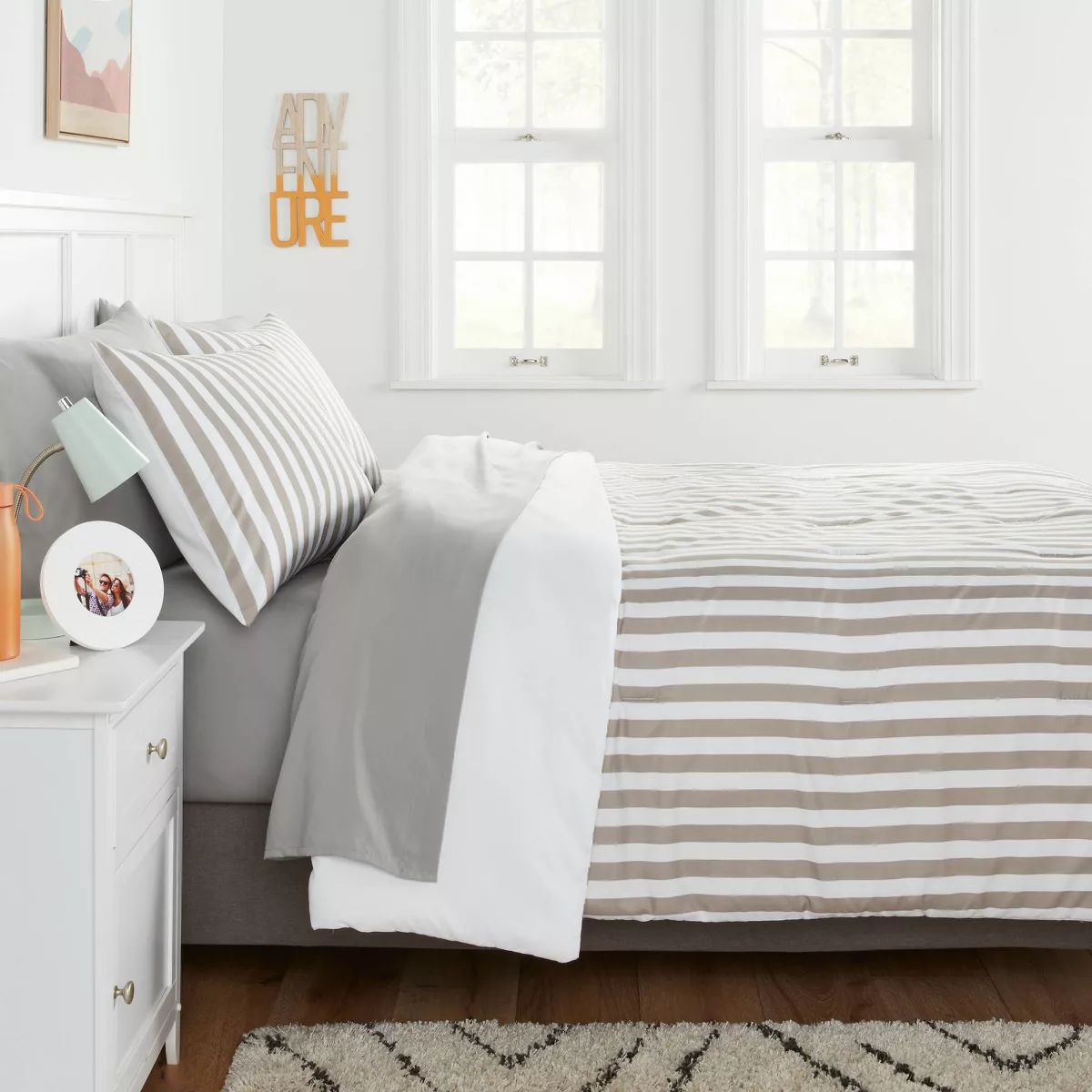 Stripe Microfiber Reversible Comforter & Sheet Set Gray - Room Essentials™ | Target