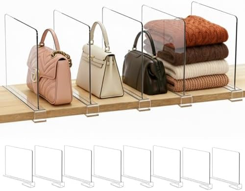 Shelf Dividers Purse Organizer for Closet: 8-Pack Acrylic Bag Storage Organizer for Handbags, Clu... | Amazon (US)