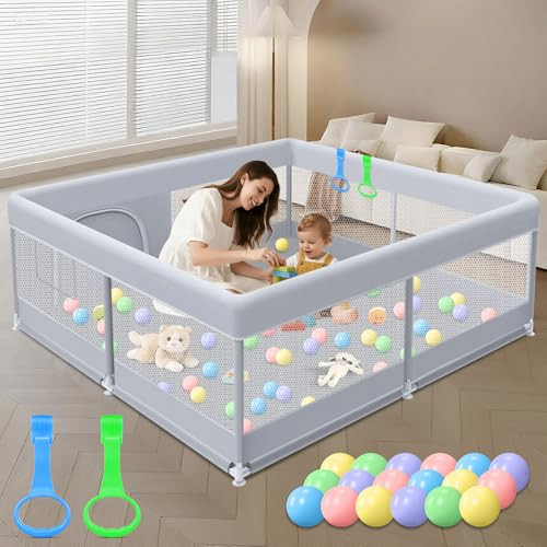 XVISHX Baby Playpen 50 x 50 Inch Play Pen Playards, Playpen for Babies and Toddlers, Baby Playard for Indoor & Outdoor Active Center Game Fence, with Skin-Friendly Fabric and Soft Breathable Mesh Grey | Amazon (US)