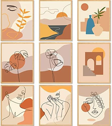 9 Pieces Minimalist Line Wall Art Prints Abstract Modern Aesthetic Art Posters Unframed Woman Fac... | Amazon (US)