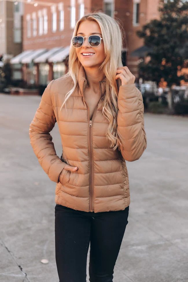 Snowy Escape Puffer Brown Jacket FINAL SALE | The Pink Lily Boutique