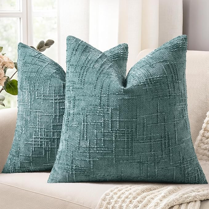 decorUhome Spring Teal Chenille Throw Pillow Covers 18x18 Set of 2 Textured Slubby Couch Pillow C... | Amazon (US)