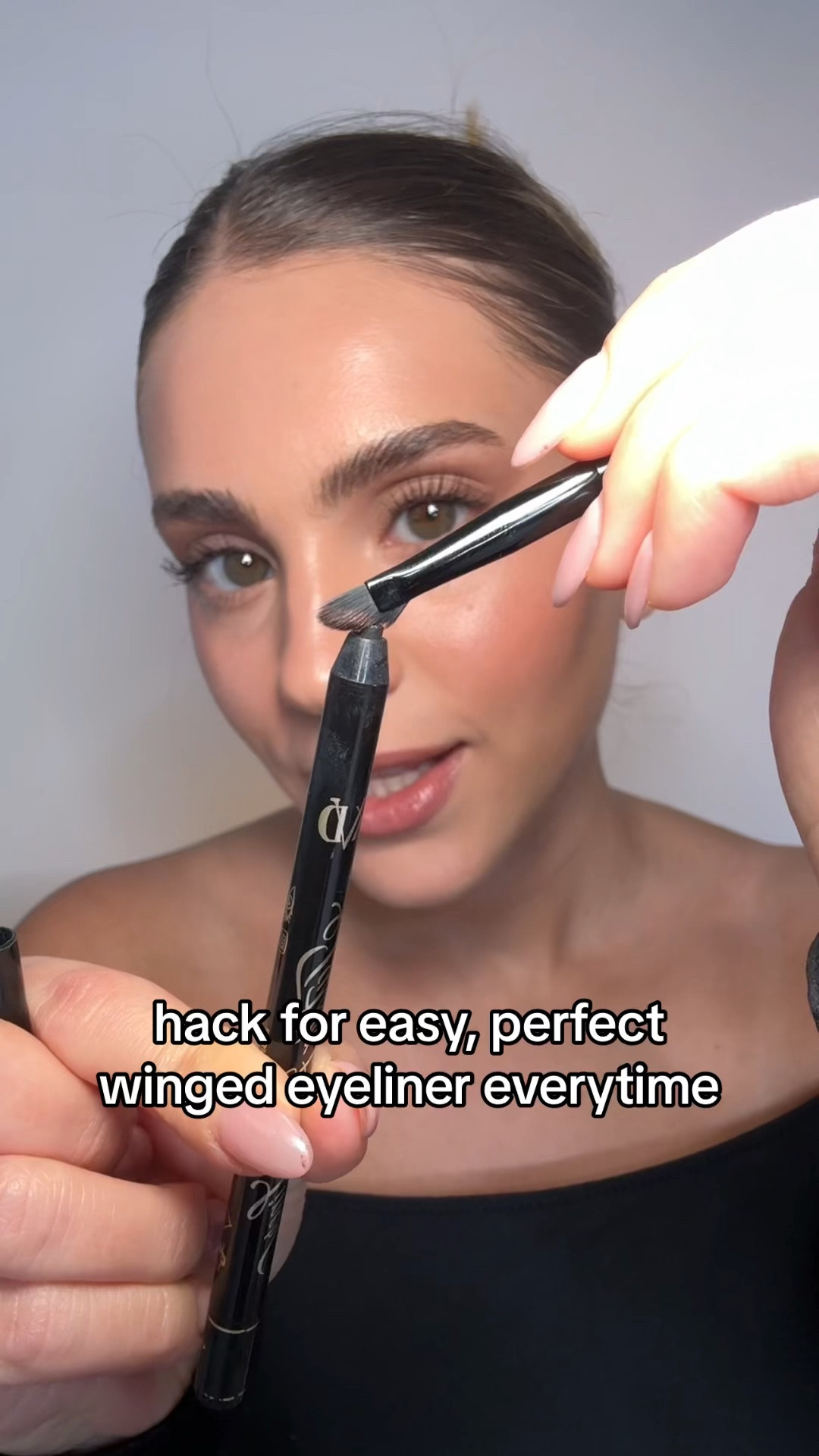 its only $4!!! I wish i found this one sooner. Try it out and let me know what you think 🫶 The shape of this winged eyeliner brush from @e.l.f. Cosmetics is perfection. This is a tutorial of how I do my winged eyeliner. It makes for the perfect baby winged eyeliner every single time. Perfect essy tutorial for beginners or those who dont want to spend a long time doing their makeup. #makeuphack #wingedeyeliner #wingedlinertutorial #eyelinertutorial #eyelinerbrush #eyelinerhack #TikTokBeauty #founditontiktok 

#LTKbeauty