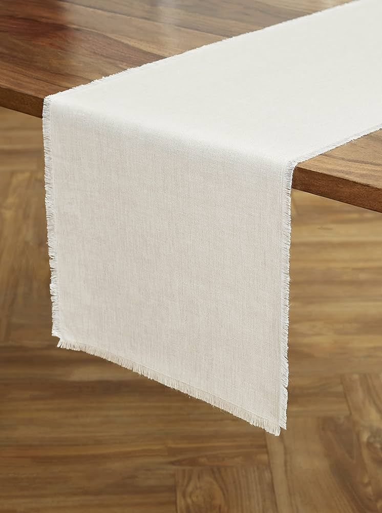 Solino Home Linen Table Runner 14 x 108 Inch – Light Natural, 100% Pure Linen Fringe Table Runn... | Amazon (US)