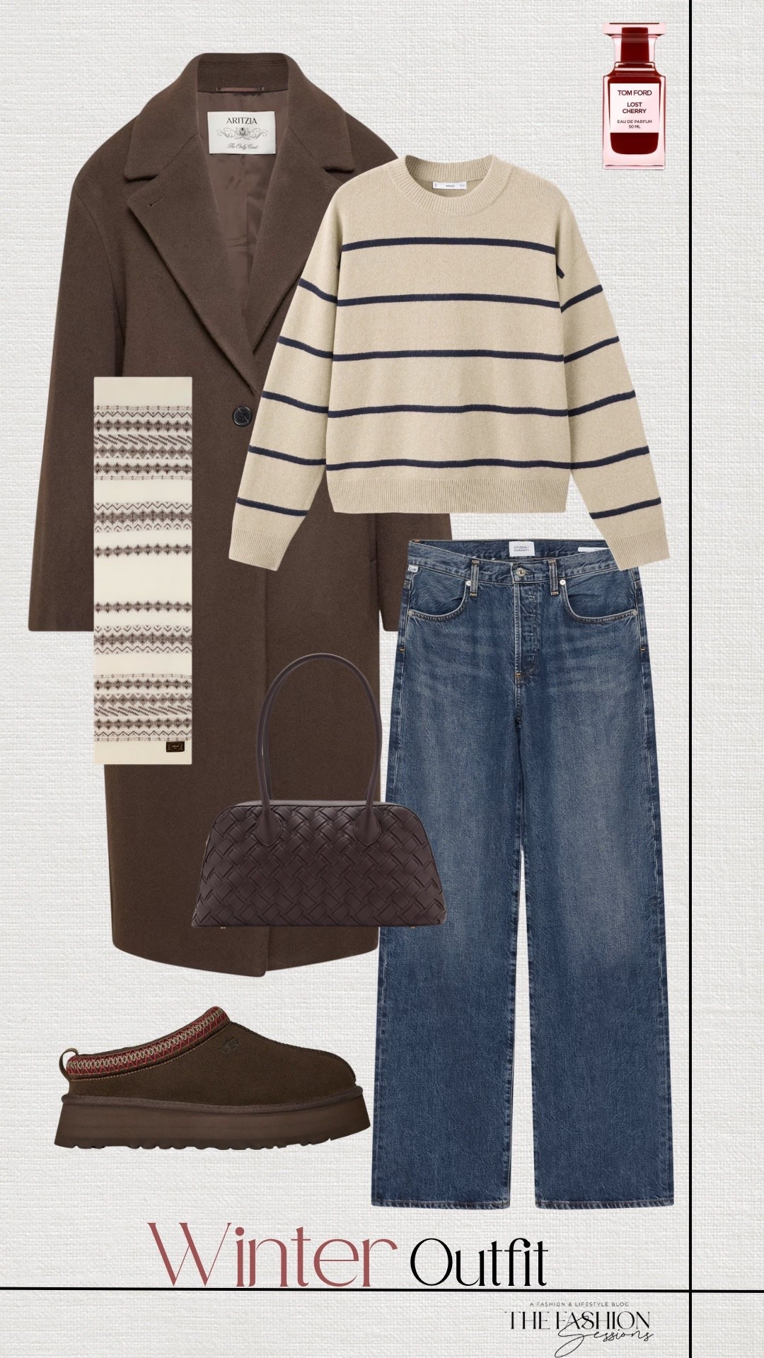 Winter Outfit | Long Coat | Striper Sweater | Uggs | Shoulder Bag | Scarf | 

#LTKootd #LTKHoliday #LTKSeasonal