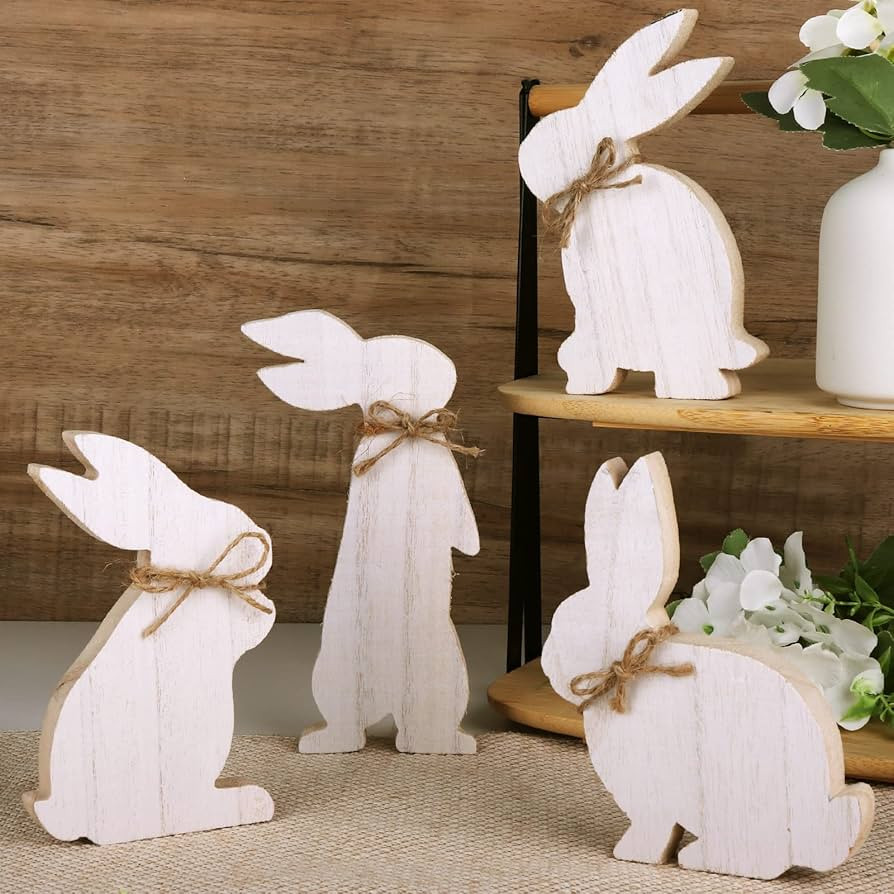 Treory Easter Decorations for The Home, 4 pcs Easter Bunny Natural Wooden Table Centerpiece Signs... | Amazon (US)