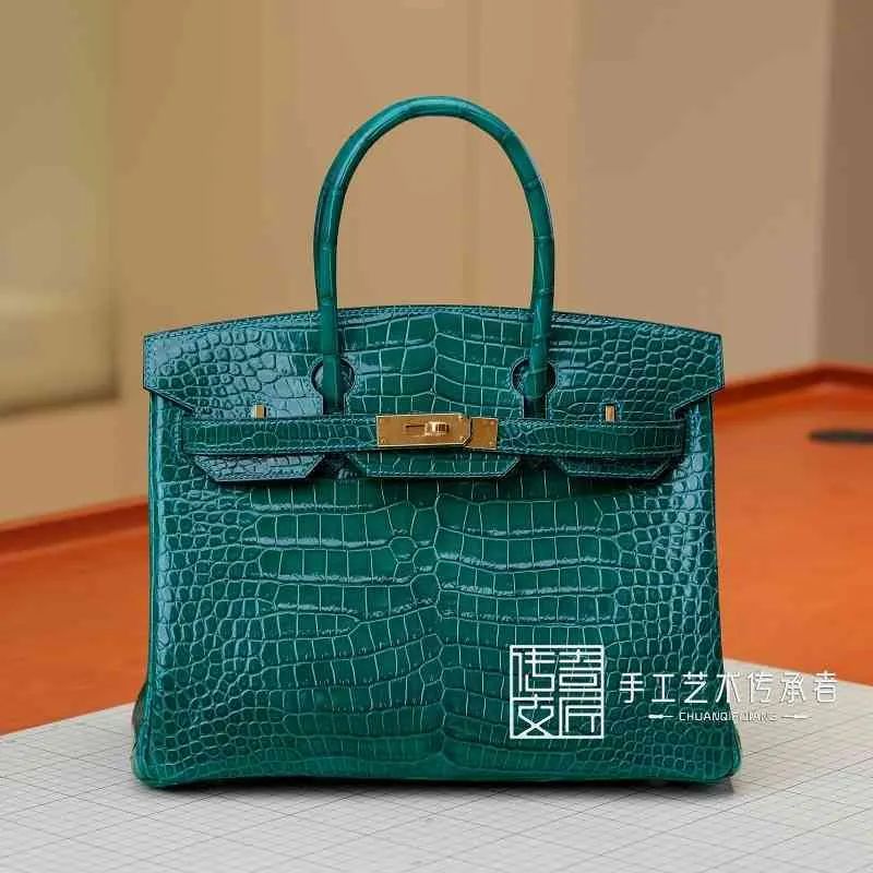 French Birkins Craftsmen Hand Sew 2022 New Womens Bag Platinum Bag Crocodile Skin 6q Emerald Gree... | DHGate