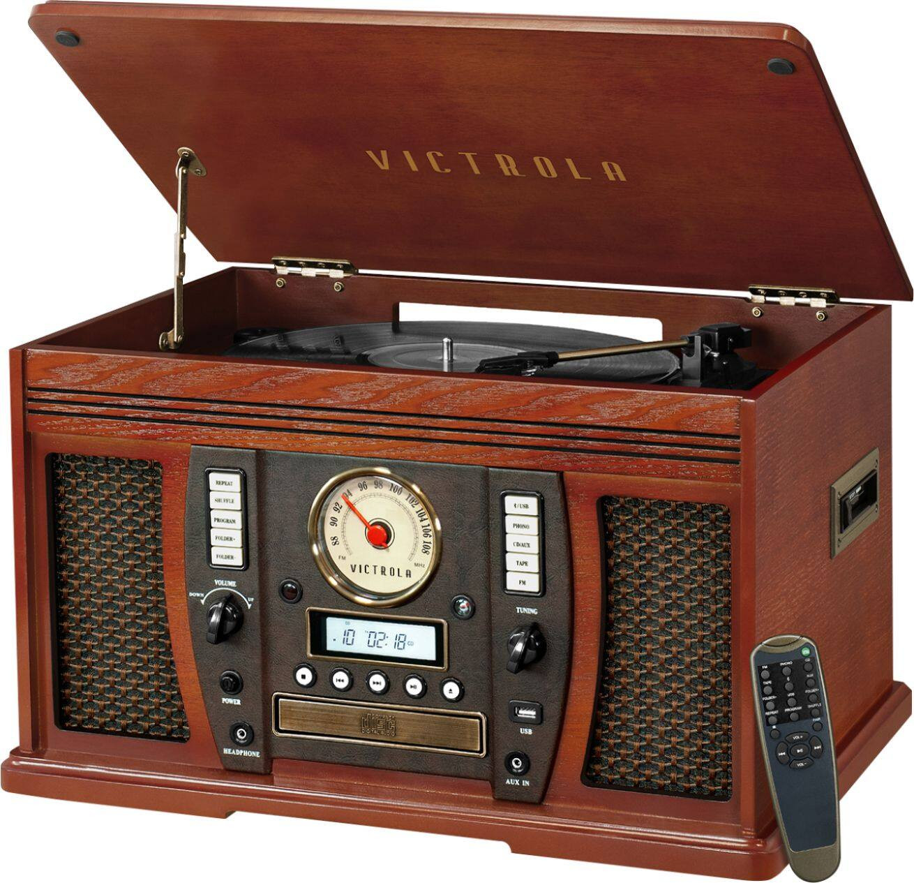 Victrola Aviator Signature Bluetooth 8-in-1 Record Player Mahogany VTA-754B-MAH - Best Buy | Best Buy U.S.