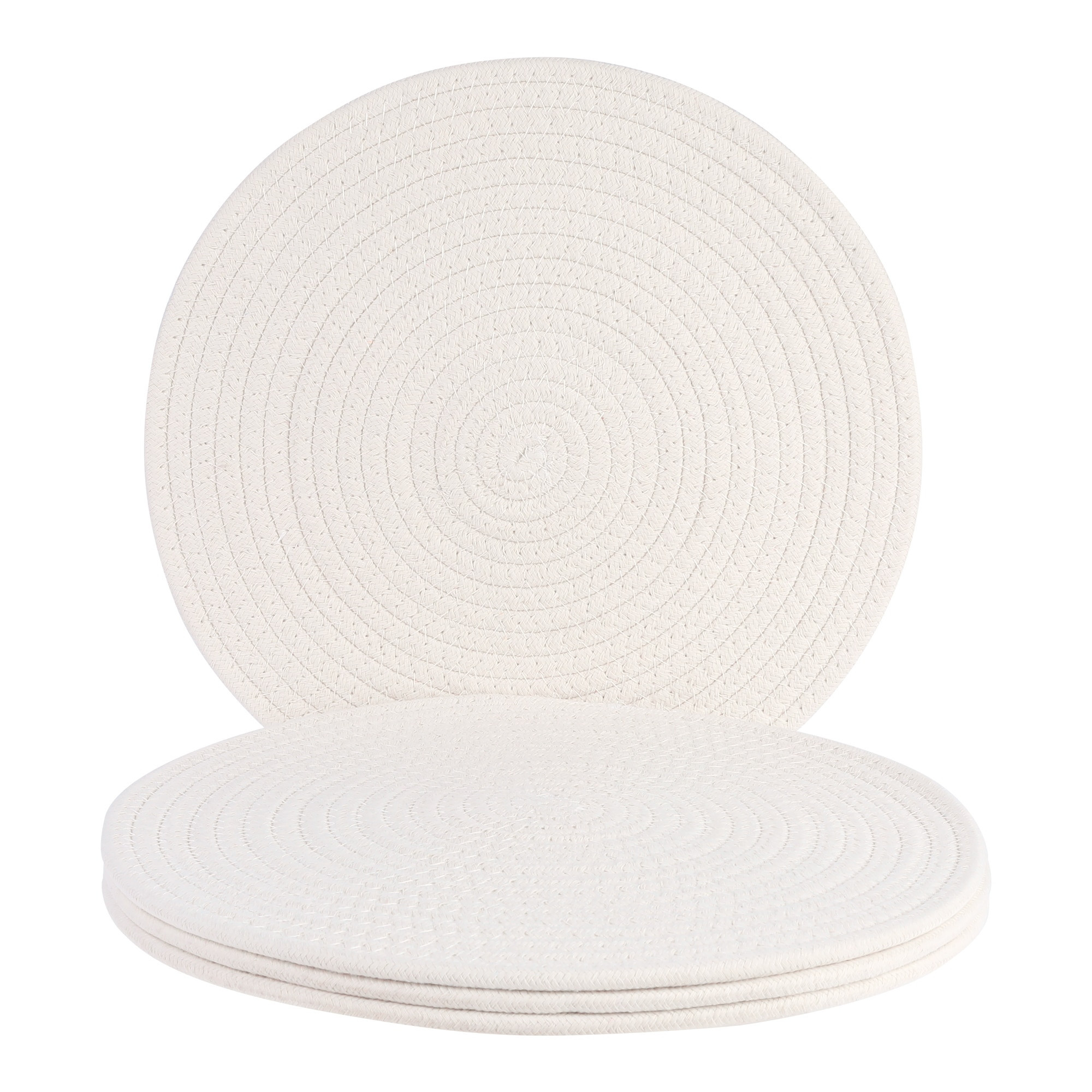 Unique Bargains Farmhouse Placemats 4pcs Cotton Rope Round Placemats for Dining Table Decor Indoor Outdoor Kitchen Table Mat Wipe Clean 12x12in Beige | Lowe's