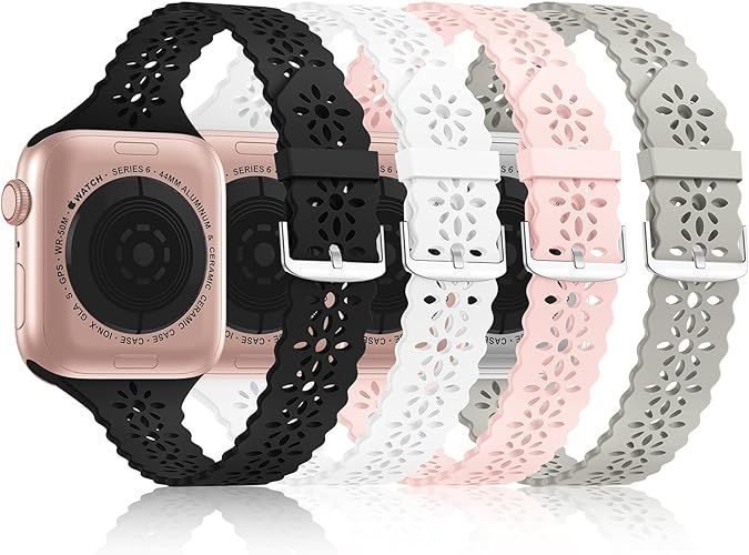 Bandiction 4 Pack Lace Silicone Bands Compatible with Apple Watch Band 38mm 40mm 41mm 42mm 44mm 4... | Amazon (US)