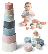 Moonkie Stacking Cups Toy, Fun Educational Baby Toys Silicone Soft Teething Toy, Age 6+ Months, 7... | Amazon (US)