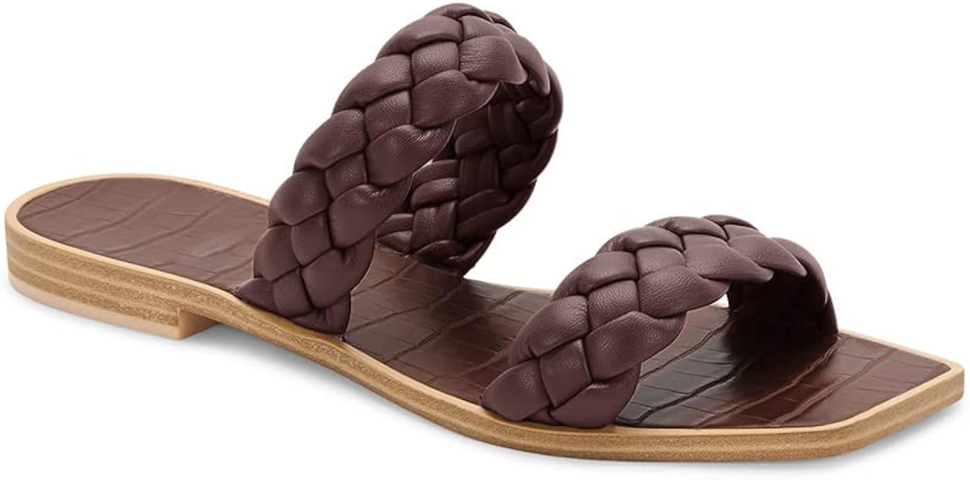 Trish Lucia Women's Square Open Toe Flat Sandals Braided Strap Slip-on Slides Mules Woven Leather... | Amazon (US)