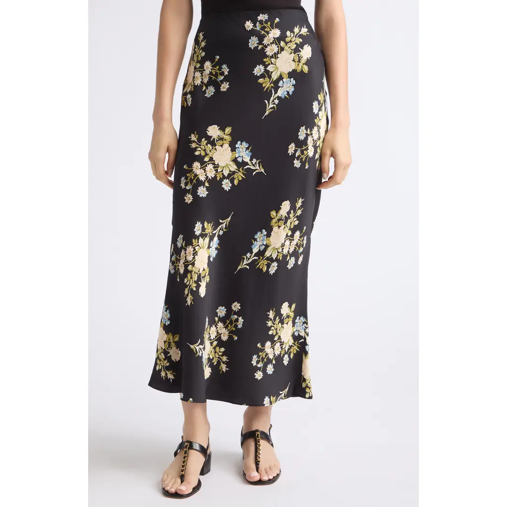 Veronica Beard Clover Floral Silk Blend Maxi Skirt in Black Multi at Nordstrom, Size 14 | Nordstrom