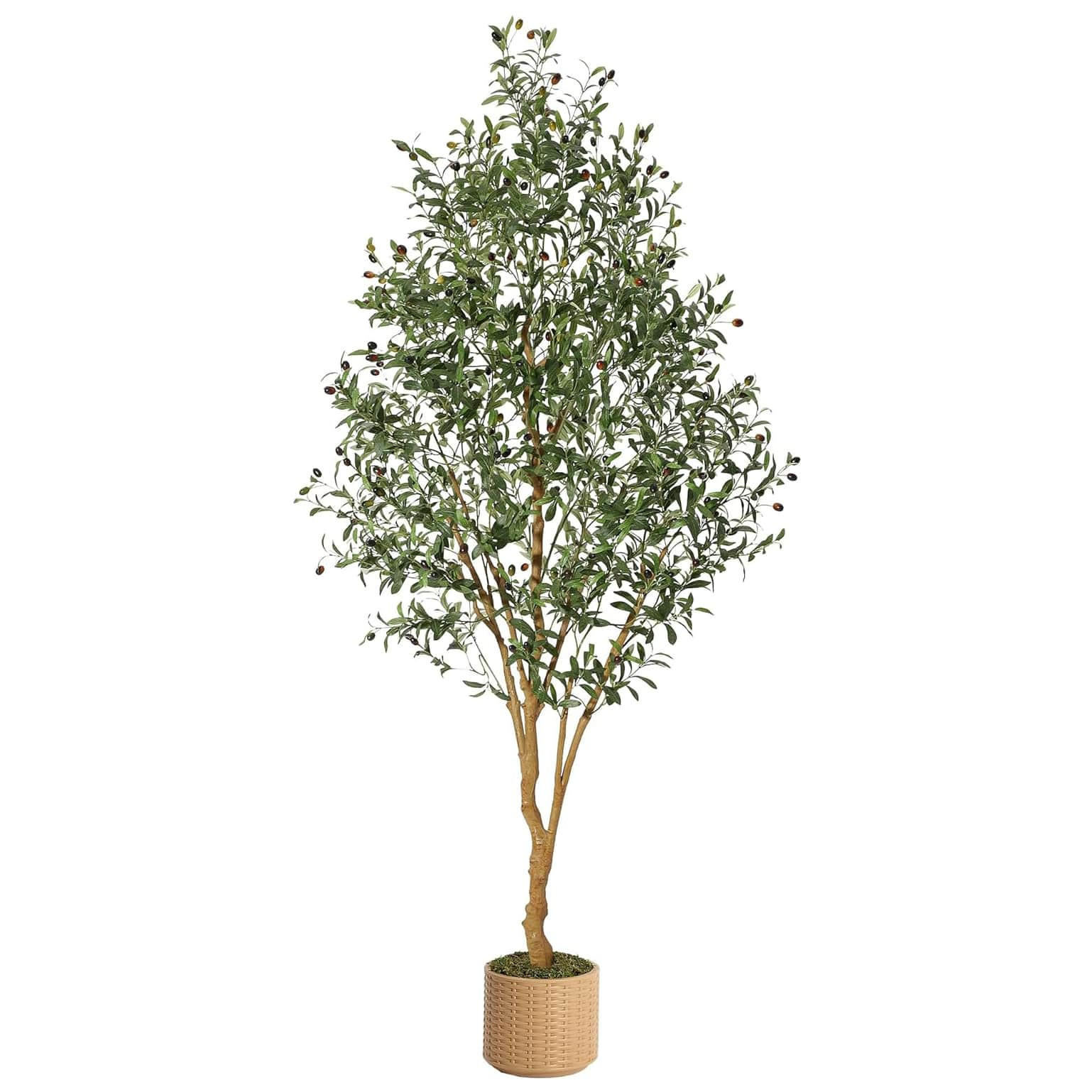 IdealHouse 8FT Tall Artificial Olive Tree with Planter/ Realistic Large Silk Faux Plant/ Natural Wood Trunk and Fruits for Home Office and Living | Lowe's