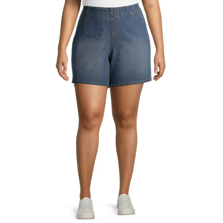 A3 Women's Plus Size Elastic Waistband 7 Inch Pull On Shorts | Walmart (US)