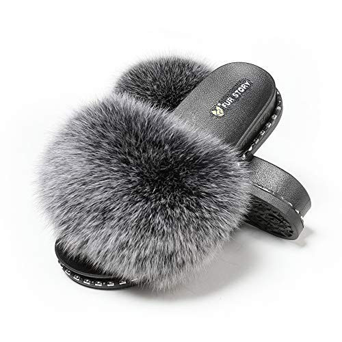 Fur Story Fur Slides Slippers Furry Fuzzy Slides Platform Sandals Open Toe Fluffy Slides Fox Fur Feather Sandals Fur Slip On Shoes for Women | Amazon (US)