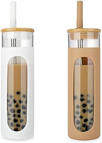 Tronco 26oz Glass Tumbler with Bamboo Lid and Straw, Glass Cup For Boba,Iced Coffee,Smoothie, Spi... | Amazon (US)