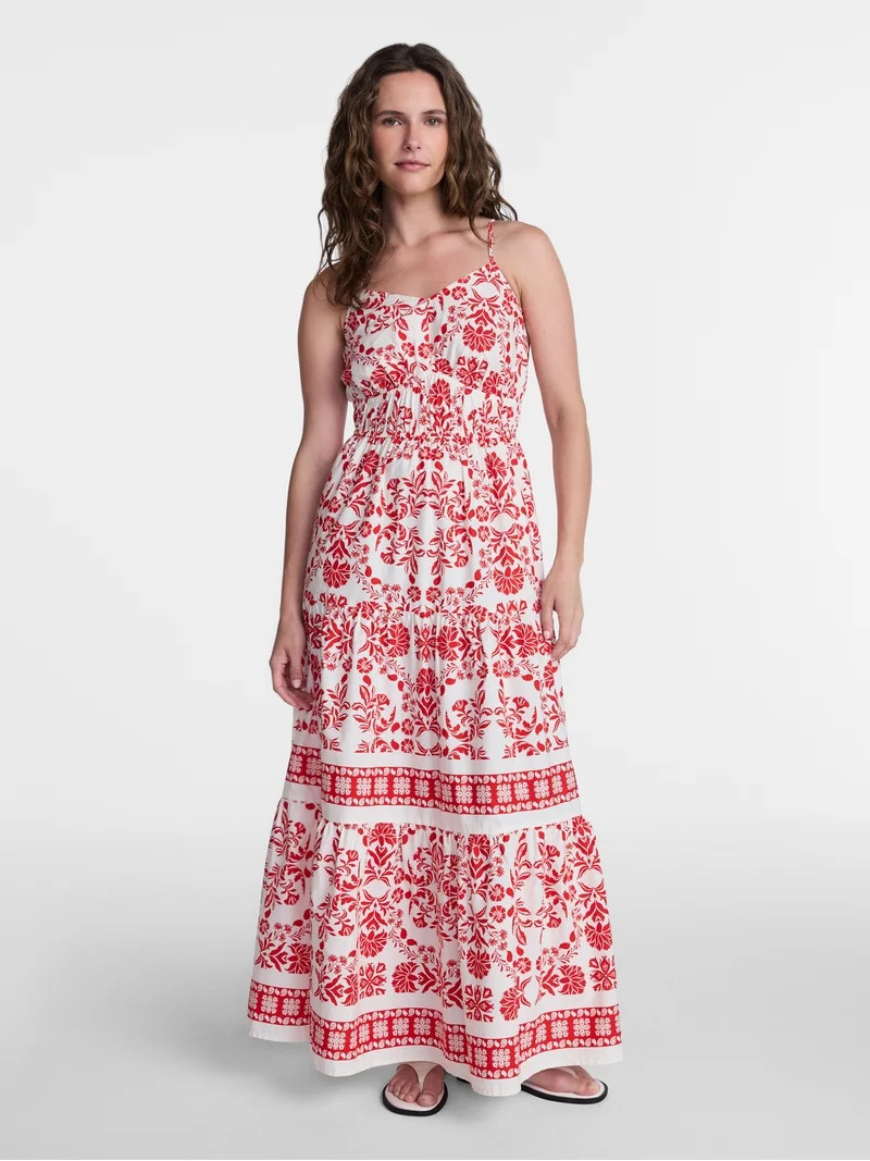 Time and Tru Women's Sleeveless Tiered Cotton Maxi Dress, Sizes XS-XXXL | Walmart (US)