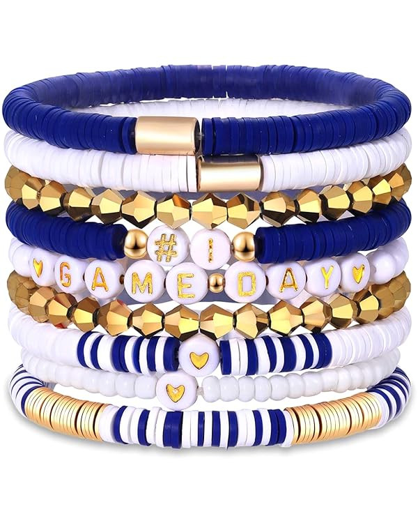 9 Pack Game Day Bracelets for Women Stackable Heishi Beaded Stretch Bracelet Football Sport Fan B... | Amazon (US)