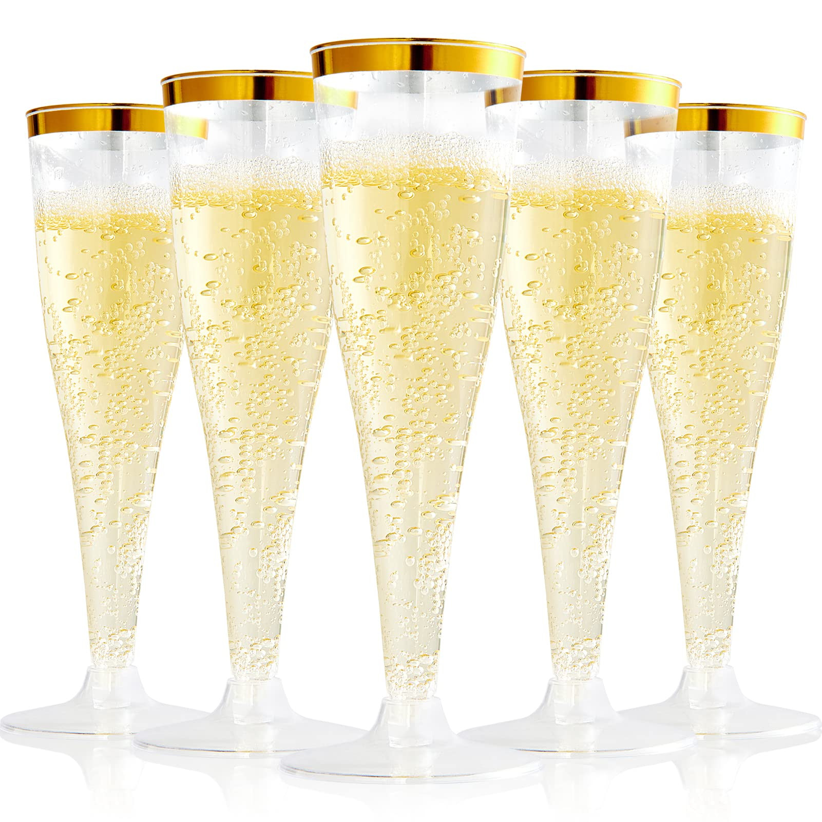 FOCUSLINE 100 Pack Plastic Champagne Flutes, 4.5 Oz Gold Rim Plastic Champagne Glasses, Disposabl... | Amazon (US)