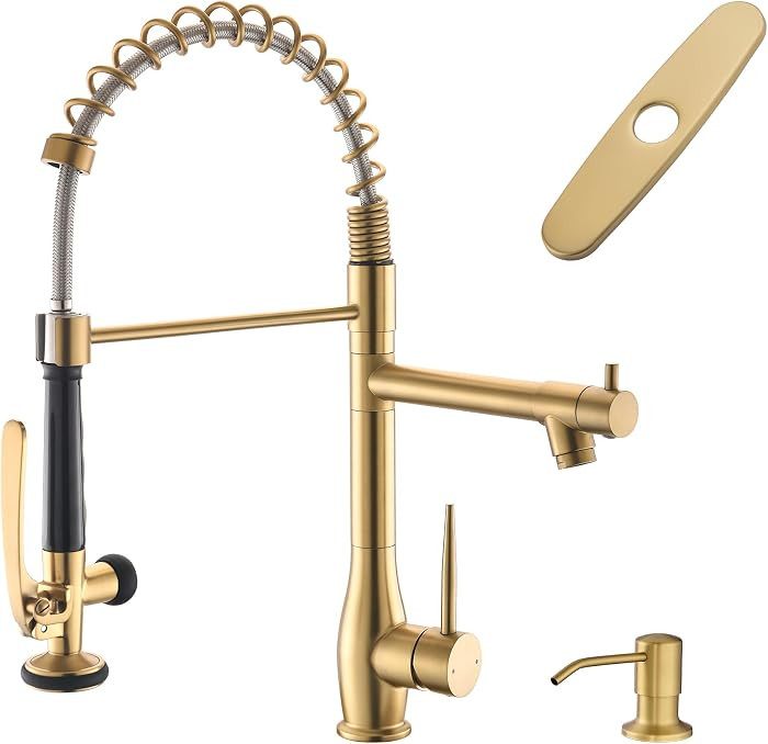 GIMILI Brushed Gold Commercial Kitchen Faucet with Pull Down Sprayer | Amazon (US)