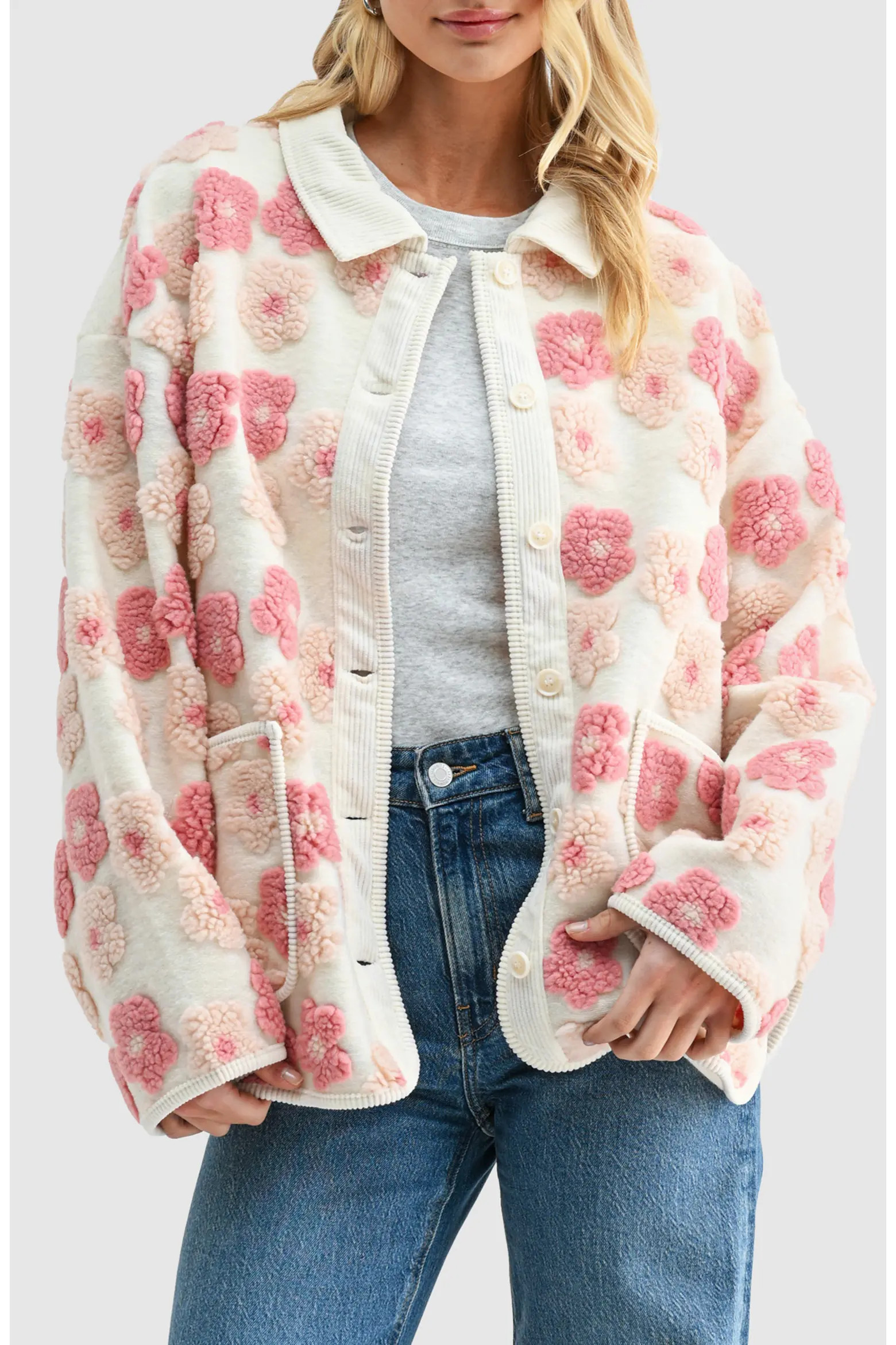 All in Favor Floral High Pile Fleece Jacket (Women) | Nordstrom | Nordstrom