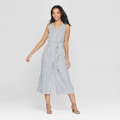 Women's Striped Sleeveless V-Neck Jumpsuit - Universal Thread™ Navy | Target