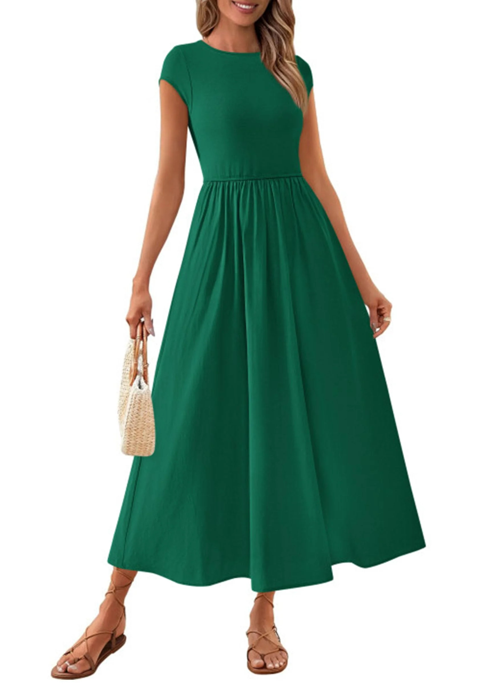 PRETTYGARDEN Women's Summer Casual Long Dresses Cap Sleeve Patchwork A Line Flowy Modest Elegant ... | Walmart (US)