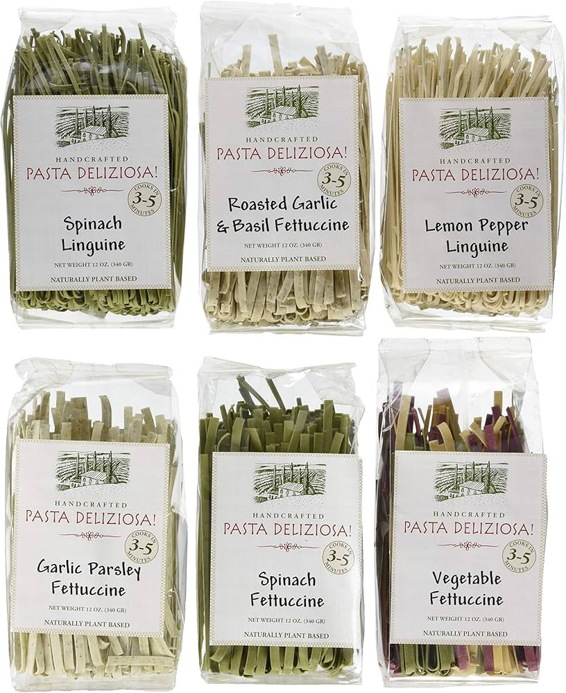 Pasta Deliziosa! Handcrafted Pasta Variety Pack, All Flavors, 12 Ounce (Pack of 6) | Amazon (US)