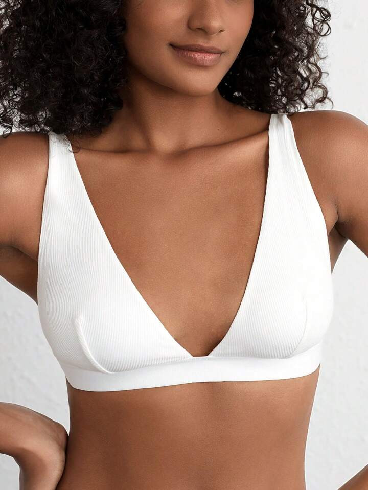 SHEIN Leisure Lightweight & Comfy Rib Long Triangle Cup Bralette - White | SHEIN