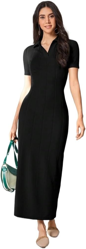 2024 Women's Summer Midi Dresses Solid Ribbed Knit Dress | Amazon (US)
