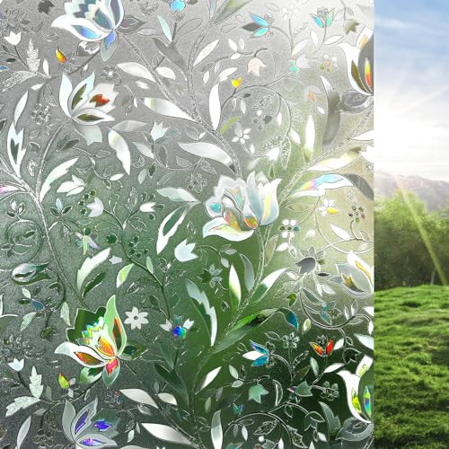 rabbitgoo Window Privacy Film, Decorative Stained Glass Window Film, Sun Blocking Glass Clings, Renter-Friendly Static Cling Frosted Sticker Covering for Home Door, Rainbow Tulip 17.5" x 78.7" | Amazon (US)