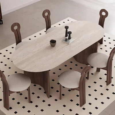 Simple Oval Beige Rock Slab Dining Table Sets | Wayfair North America