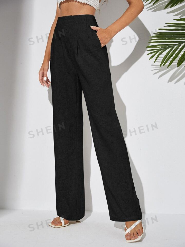SHEIN Tall Fold Pleated Straight Leg Pants | SHEIN
